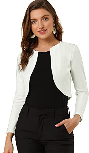 Allegra K Cárdigan Crop Top Dobladillo Curvo Frente Abierto Bolero Encogimiento Hombros De Otoño Invierno para Mujer Blanco M