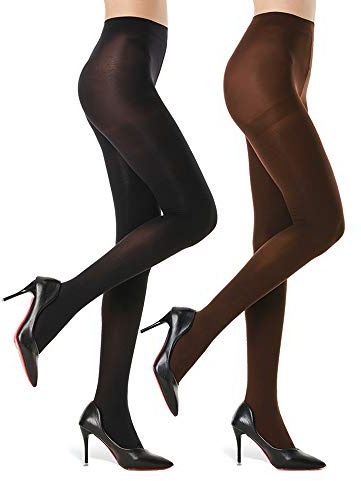 2 Pairs Opaque Tights for Women - 40D Microfiber Control Top Pantyhose | All Day Comfort Fit，Durable Wear-resistant，Skin-friendly & Breathable
