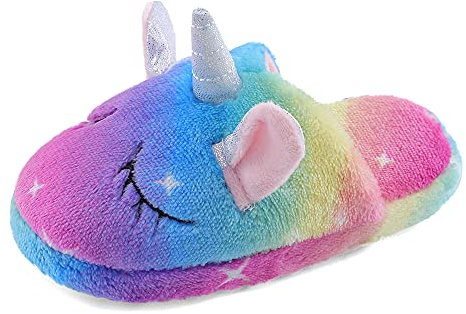 MASOCIO Hausschuhe Kinder Mädchen Plüsch Puschen Warme Winter Pantoffeln Kinderhausschuhe Offen Kuschelig Hüttenschuhe Slippers Größe 33 34 Mehrfarbig