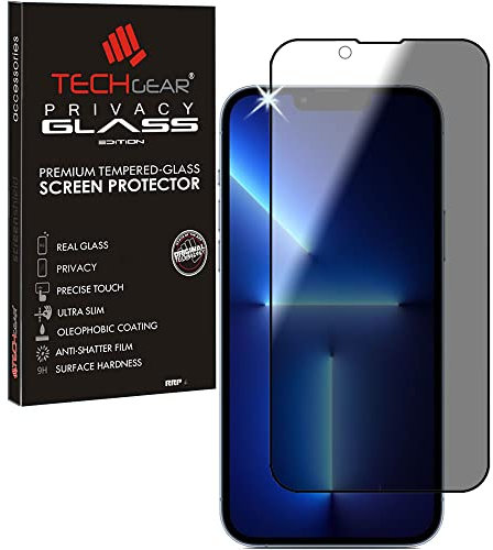 TECHGEAR Anti Spy Screen Protector Compatible with iPhone 16e, iPhone 14, 13, 13 Pro - PRIVACY Filter 3D GLASS Genuine Tempered Glass Full Screen Protector Cover [Full Adhesion]
