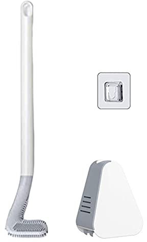 Toilet Brush, Long Handled Toilet Brush with Head Brush Golf Toilet Cleaning Brush without Impasses Waterproof Base Auto Open and Close, 3.94 x 16.34 x 2.80 in
