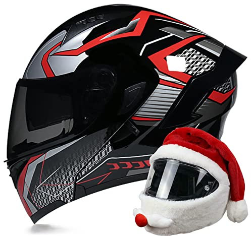 DOPORA Modularer Motorradhelm Klapphelm Doppel-Sonnenblende Integralhelm ECE-zertifizierter Helm für Erwachsene Männer und Frauen mit Weihnachtsmütze Crash-Helm,5,XL