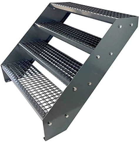 Kaminbau Mierzwa Premium Stahl Treppe Verzinkt & komplett Anthrazit Pulverbeschichtet 4 Stufen (Breite 80 cm) (Höhe 76 cm) Wetterfest Gitterroststufe Gartentreppe
