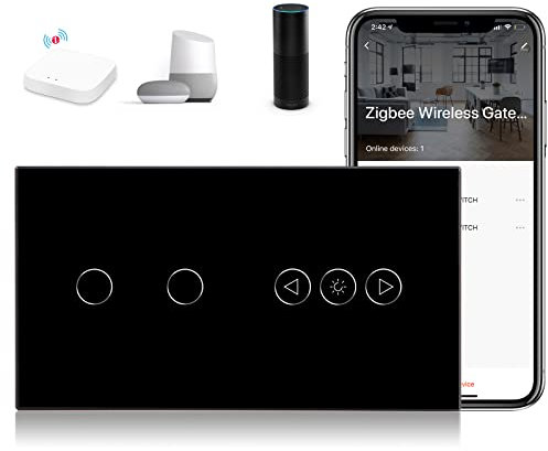 BSEED Zigbee Dimmer Schalter mit Smart Single Live ZigBee Lichtschalter 2 Fach 1 Weg Alexa WIFI Berührung Wandschalter Glasscheibe Schalter (ZigBee Hub Erforderlich) Schwarz