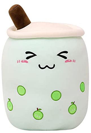 Herbests Bubble Tea Plüschtier,24CM Boba Kuscheltier Milchtee Teetasse Kissen Gefüllte Plüsch Spielzeug Obst Komfort PlüschKissen Weiches Schlafkissen Geburtstagsgeschenk für Kinder Erwachsene,Apfel