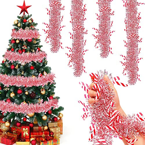 Dilunave Weihnachts-Lametta-Girlande, Weihnachtsbaum-Ornament, metallisch, gedrehte Girlande, Weihnachtskranz zum Aufhängen, für drinnen und draußen, Partyzubehör (Krücken)