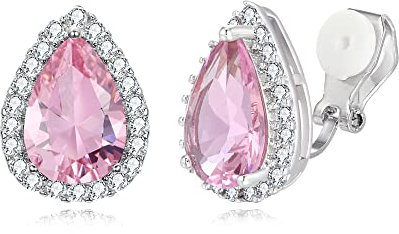 EVER FAITH Ohrclips Damen voller Zirkonia Hochzeit Teardrop Ohrringe Clips On Rosa Silber-Ton