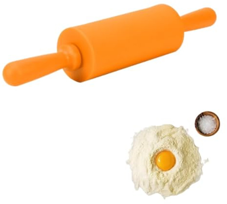 Silikon-Teigroller, 22,9 Cm Antihaft-Nudelhölzer Nudelholz Silikon Teigroller Mit Holzgriff Als Backzubehör Backrolle Mit Nicht Klebend Nudelholz Minigröße Ausrollen Kochstiften Für Kinder(Orange)
