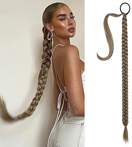 Braid Extensions,80cm Ponytail Extension,Pferdeschwanz Verlängerung mit Haargummi Natürliches Kunsthaar haar Zöpfe Haarverlängerungen Zum Einflechten Lang Ponytail Blond Haarteil für Frauen