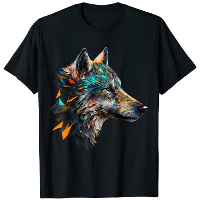 Wolf buntes Tierdruck Kunstwerk Polygon Wolf T-Shirt
