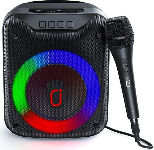 JYX Karaoke Machine with Wired Microphone,Lightweight Bluetooth Speaker with Party Lights,Portable PA System Support USB Input,Indoor/Outdoor Use, Gift for Kids