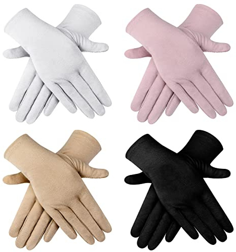 Leumoi 4 Pairs Women UV Gloves Sun Protection Women's Cycling Driving Touchscreen Gloves(Black, Beige, Gray, Purple,Simple Style)