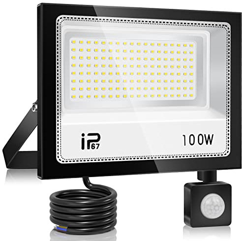 YZYFACAI 100W LED Strahler mit Bewegungsmelder Außen,Superhell 10000LM LED Scheinwerfer,7000K Kaltweiß Scheinwerfer, IP67 Wasserdichte Außenstrahler,für Hinterhof,Garage,Flur,Garten