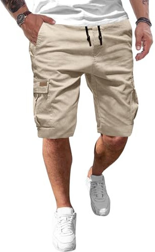 JMIERR Kurze Hosen Herren Baumwolle Cargo Shorts Herren Sommer Freizeithose mit Taschen Braun L