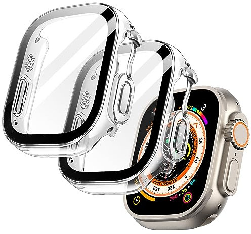JETech Coque avec Protection Écran pour Apple Watch Ultra 2/1 49mm, étui de Protection Complète, Film en Verre Trempé Intégré Haute Sensibilité, Lot de 2 (Transparente)