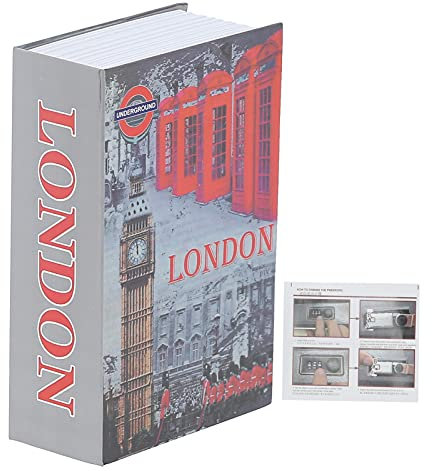 Tissting Buchtresor mit Zahlenschloss, 18 x 12 x 5,5 cm Echten Seiten Buch Tresor Versteckter Abschließbar Code Schloss Buchsafe für Geld Bargeld Schmuck (London #1)