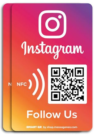 MESSAGENES | Aufkleber Folgen Sie uns Instagram mit Smart QR - NFC | PACK 2 Einheiten 8,6 X 5,5 cm | Schilder Bewertung NFC und QR Code | QR immer wieder verwendbar | Ideal für Schaufenster, Wand