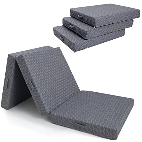 MeMoreCool Klappmatratze, Faltbare Matratze, 3-Teilige Faltmatratze, 10cm Dicke Schwamm Matratze Klappbar, Gästematratze mit Microfaser Waschbarem Bezug, Bodenmatratze (Grau, 200 x 120cm)
