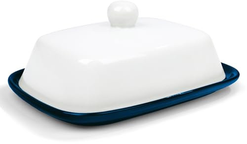 fanquare Beurrier en Porcelaine Blanche et Noire, Modèle de Vache Beurrier en Céramique avec Couvercle pour tous les Beurres Courants, 250g