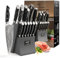 NANFANG BROTHERS 15er Damastmesser Set Damastmesser Set mit Buchenholzmesserblock, Messerblock mit Messer Scharfem Profi Kochmesser Küchenmesserset VG10, 67 Schichten Damaststahlklingen Grau