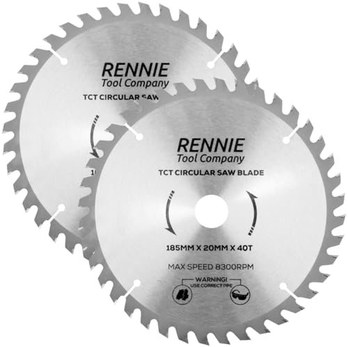 2 Pack - 185mm x 20mm Bore x 40T TCT Saw Blade. 185mm Circular Saw Blade For Rough Cuts x 20mm Bore + 16mm Bore Reduction Rings Fits Evolution Bosch Makita Ryobi Dewalt Circular Saws Etc