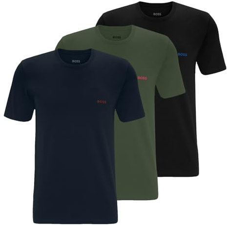BOSS Men's T-Shirt Rn 3P Co T-Shirt, -986 Black/Olive/Navy, M