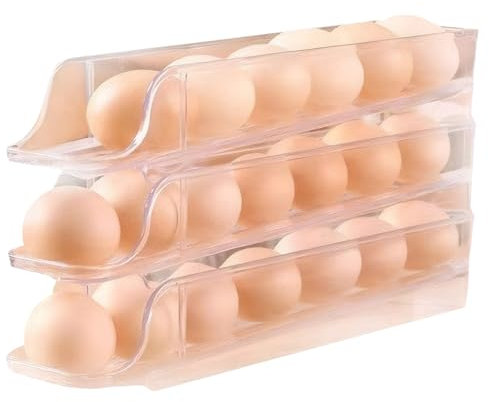 Eierhalter für den Kühlschrank Eierregal 3 Ebenen Eierablage stapelbarer Eierspender fasst 21 Eier automatisch rollende durchsichtige Kühlschrank Eier Organizer und Aufbewahrung mit Deckel