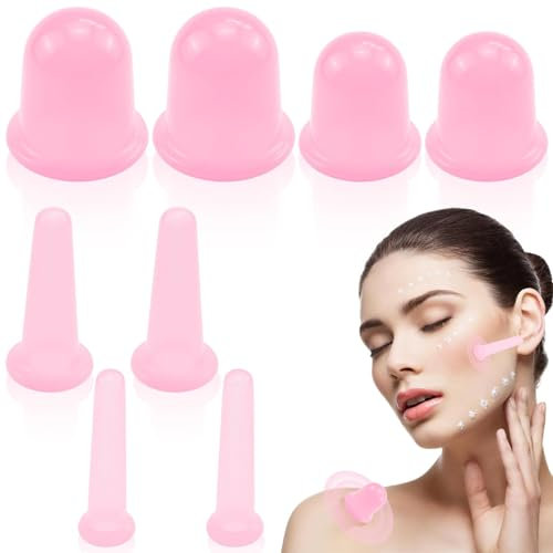Asfrode 8 Pcs Schröpfgläser Silikon, Schröpfgläser aus Silikon, Schröpfen Silikon Schröpfen Cups Massagegeräte Tools Set für Körper und Gesicht Schröpfen gegen Cellulite Verspannungen Falten (Rosa)