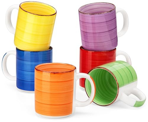 vancasso BONITA Kaffeetassen set 6er, Tassen Set Steingut, 480ml Kaffeebecher mit Henkel, Espressotassen, Teetassen groß, Geeignet für verschiedene Getränke, Warme Farbe