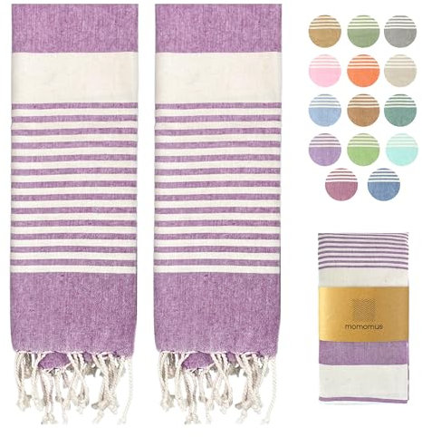 MOMOMUS Pack da 2 XL Foutas - 100% Cotone, Compatti, Ultra Morbidi - Ideali come Teli da Mare Grandi o Asciugamani da Mare in Cotone per Spiaggia, Piscina e Spa - Viola, 90x180cm