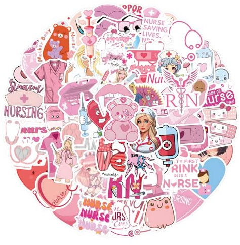 Pink Nurse Aufkleber Rosa Krankenschwester Sticker Set 100 Stücke Niedlich Deko für Auto Laptop Skateboard Fahrrad Moped Motorrad Fahrrad Computer,Geeignet für Erwachsene Kinder