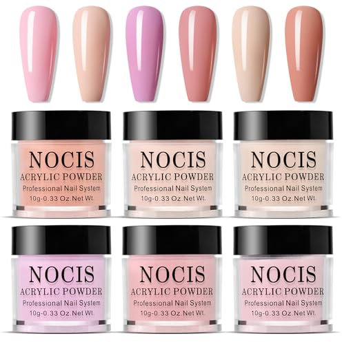 NLFOX Nude Acrylic Powder Set - 6 Colors Crystal Acrylic Nail Powder - Pink Orange Tone Nail Powder for Acrylic False Nails Extension & Nail Carving - No Need Nail Lamp