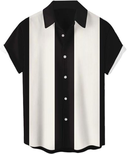 Chemise de bowling à manches courtes boutonnée vintage hawaïenne décontractée pour homme - Chemise de plage d'été coupe régulière, Bowling - Noir, Taille 6XL