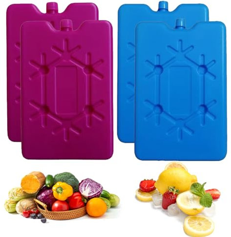 KARELLS 4PCS Blocs Réfrigérants,Bloc Glace pour Glaciere 200 ML,Ice Pack Glaciere,Réutilisables Congélation Refroidissement Froid Glaçon,Convient pour l’école,Fruit,Camping,Bleu/Rosy