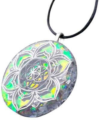 Generisch Orgonit Anhänger mit Lotusblüte und Blume des Lebens, Farbwechsel| Edelstein Heilstein Schmuck (B3)