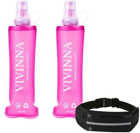 Vivinna Botella de Hidratación Running 250 ml - Botella Flexible, Sin BPA, con Tubo y Boquilla de Mordida para Correr, Trail Running, Ciclismo y Senderismo - Fácil de Llevar y Llenar (Rosa)