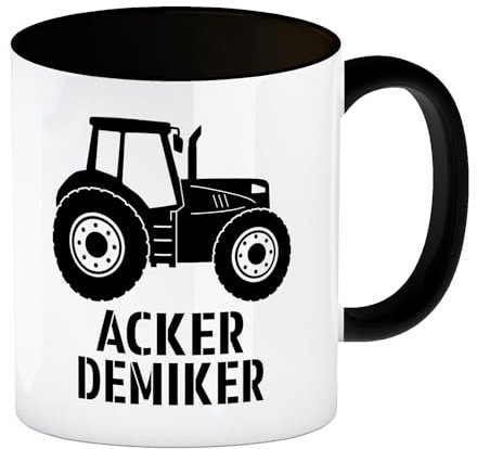 Traktor Kaffeebecher in schwarz mit Spruch Ackerdemiker Perfekte Tasse für Dorfkind Landwirt und Hochschulabsolvent nach Abschluss Doktor in Ausbildung oder Studium