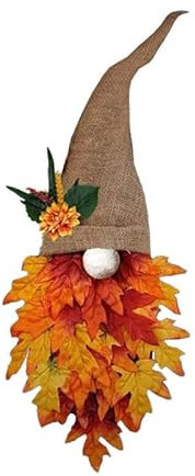 Autumn Gnome Wreath for Front Door - Artificial Fall Decor With Maple Leaf Flowers, Door Hanging Garland for Harvest, Thanksgiving, Halloween Home Decor