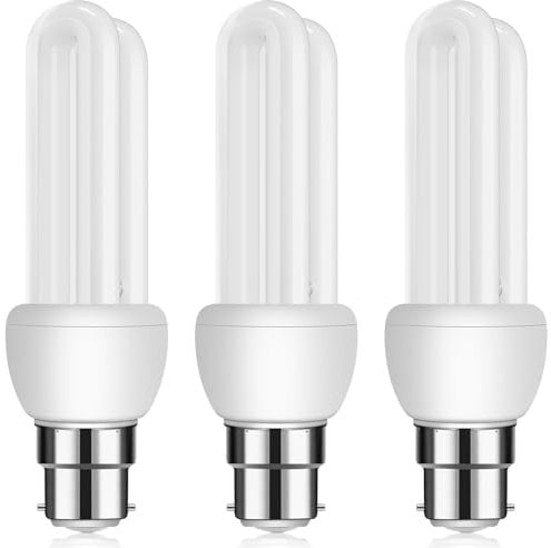 Ddlisu B22 Bayonet Cap Energy Saving Bulb 11W, 2U CFL Low Energy Light Bulbs, BC Compact Fluorescent Stick Bulbs, B2U Bayonet Light Bulbs Warm White 2700k, AC 220V, Not dimmable, 3Pack