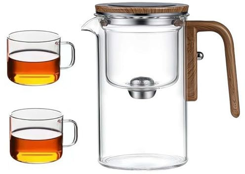 KKwercv Teiera stregoneria, Teiera incantata con controllo a pressione, teiera magica con infusore, teiera magica 2 in 1 per tè sfuso, teiera magica in vetro con manico in legno