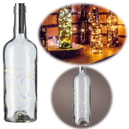 LS-LebenStil LED Flaschenlicht 10 LED Korken Lichterkette mit Timer Batterie Flaschenlichter Flaschen Beleuchtung