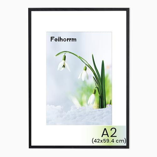 Feihorrm Bilderrahmen, A2 Fotorahmen aus Eiche, Mit gehärtetem Glas, Für 42x59,4 cm-Fotos ohne Passepartout oder 28,7x41 cm-Fotos mit Passepartout (Schwarz, A2 (42x59,4 cm)/ 1x)