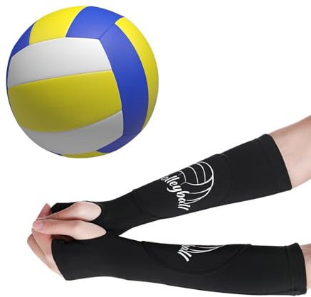 1 Paio Manicotti per Braccio da Pallavolo, Manicotti Sportivi Per Braccia Protezione Avambraccio, Polsino Con 3mm Imbottitura Protettiva e Foro Per Pollice, Manicotti Pallavolo Donna (Nero L/XL)