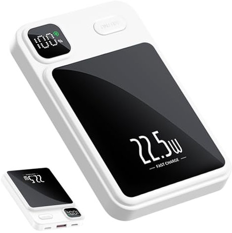 FACAIO Wireless Power Bank, 10000mAh Magnetische Powerbank Mini PD 22.5W Schnellladen mit LED Display, Akkupack Kompatibel für iPhone 15/14/13/12 Plus/Mini/Pro/Pro Max (Weiß)