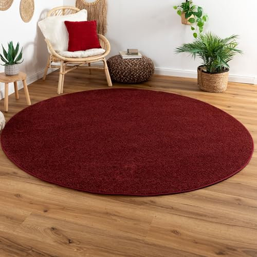 Steffensmeier Kurzflor Teppich Cambridge, Wohnzimmer, Schlafzimmer, in Burgund, Größe: Rund Ø 200 cm