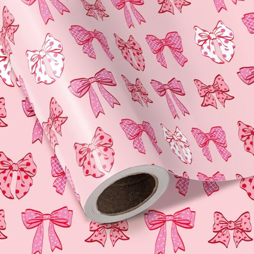 RUSPEPA Geschenkpapierrolle mit rosa Schleife – Minirolle – 43,2 cm x 5 m – Hübsche rosa Schleife Perfektes Design für Valentinstag, Mädchengeburtstag, Babyparty