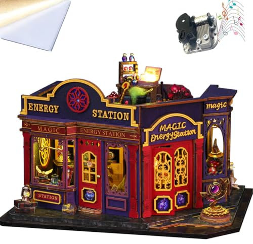 Book Nook Kit, DIY Miniature Dollhouse Kit for Adults, 3D Magic Hat Wooden Puzzle Bookends with LED Light, Gifts for Family and Friends (Dust Cover)