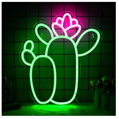 BYAMBD Luz de Diseño de Digital Letrero De Neón De Cactus, Luz USB Plantas De Interior Decoran Dormitorio Sala De Juegos Habitación Infantil Fiesta Familiar Tienda 32cmx37cm