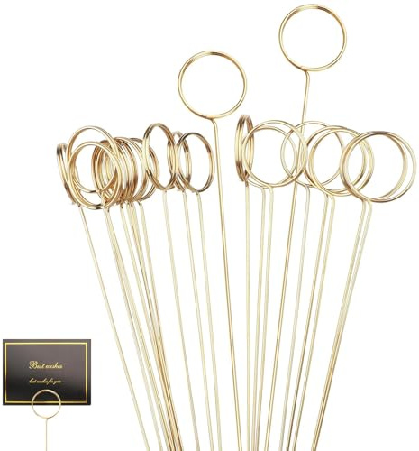 Blumen Fotohalter, 30 Stück Runde Fotohalte Metall Fotohalter Gold Tischnummer Clip Blumen Pick Kartenhalter Metall Tischnummernhalter für Hochzeiten, Partys und Geburtstage (Gold), rund, 33 cm