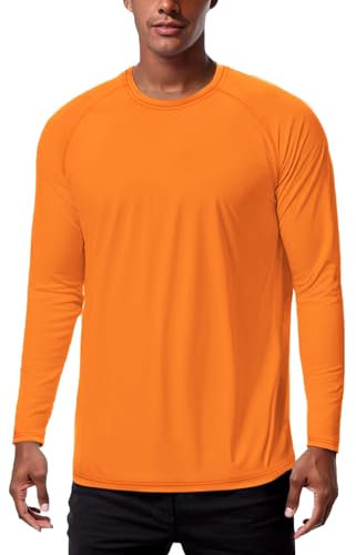 SMENG T Shirts for Men UK UPF 50+ UV Sun Protection Long Sleeve Tee Tops Men's Sports Quick Drying Clothes Orange L